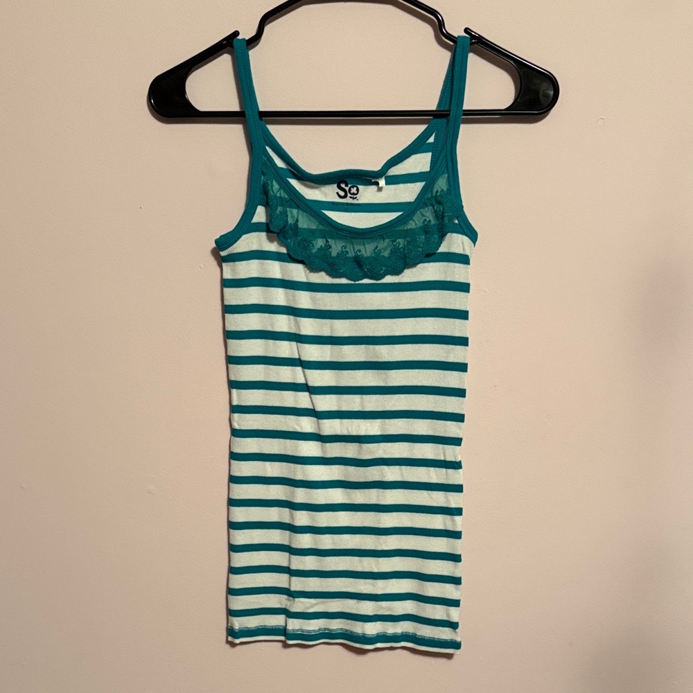 SO Teal and White Striped Tank Top
